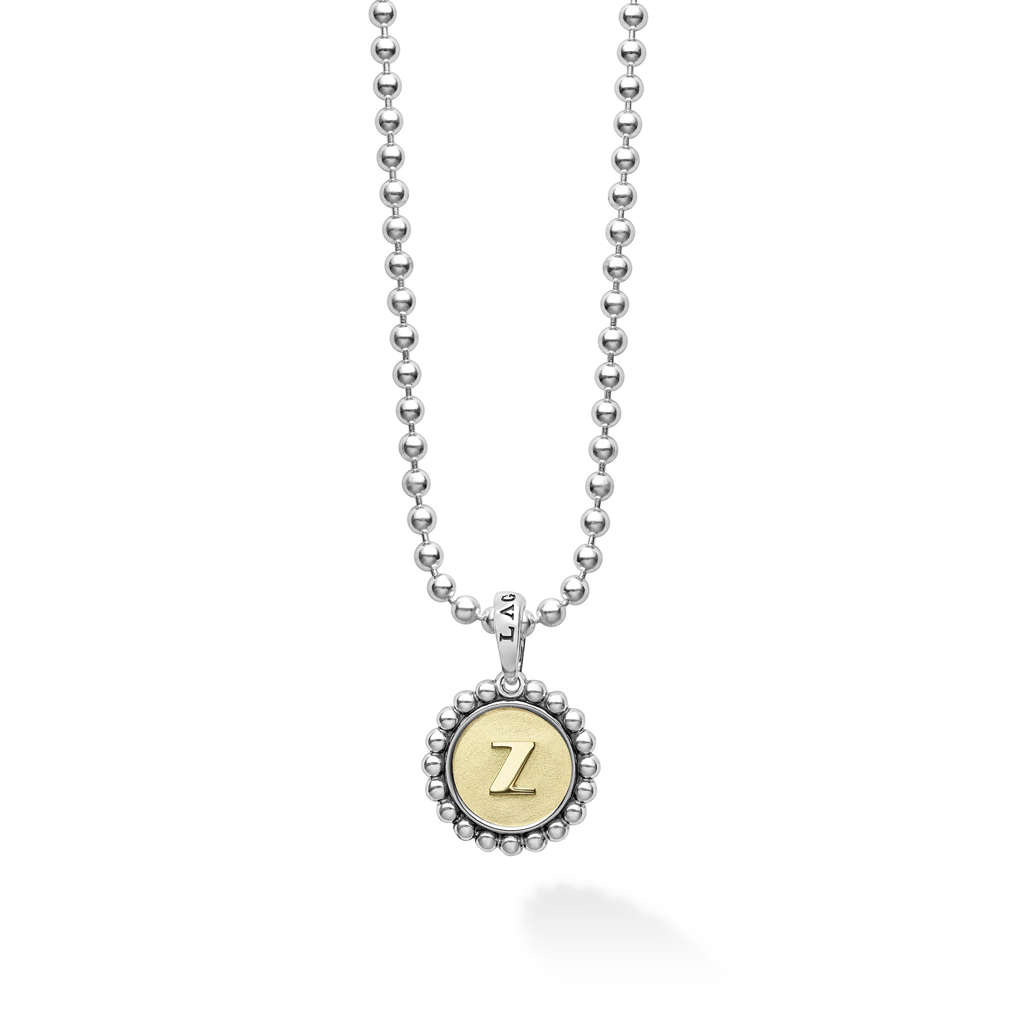 Our Signature Caviar sterling silver and 18K gold initial 'Z' charm finished on a sterling silver ball chain necklace.