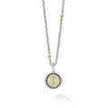 Our Signature Caviar sterling silver and 18K gold initial 'I' diamond charm finished on a sterling silver and 18K gold Caviar beaded necklace.
