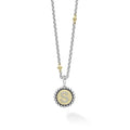 Signature Caviar S Initial Diamond Charm Necklace featuring an S medallion with diamond accents on a sterling silver chain with 18K gold caviar beading.