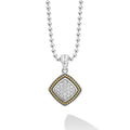 A LAGOS exclusive. A diamond station surrounded by sterling silver and 18K gold Caviar beading finished on a ball chain necklace. LAGOS diamonds are the highest quality natural stones.