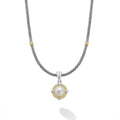 A freshwater cultured pearl surrounded by diamonds and smooth sterling silver Caviar beading and 18K gold stations forms this necklace. LAGOS diamonds are the highest quality natural stones. Length offered in 16 inches and 18 inches.