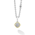 Pavé diamond pendant necklace with 18k gold and sterling silver Caviar beading. Necklace adjusts from 16 to 18 inches. LAGOS diamonds are the highest quality natural stones.