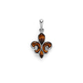 Tiger eye and sterling silver form this Fleur De Lis amulet.