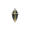 Bloodstone gemstone accented by sterling silver and 18K gold Caviar beading form this shield amulet.