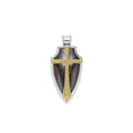 Tiger iron gemstone accented by sterling silver and 18K gold Caviar beading form this shield amulet.