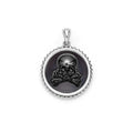Black agate gemstone surrounded by sterling silver Caviar beading form this crossbone emblem amulet.