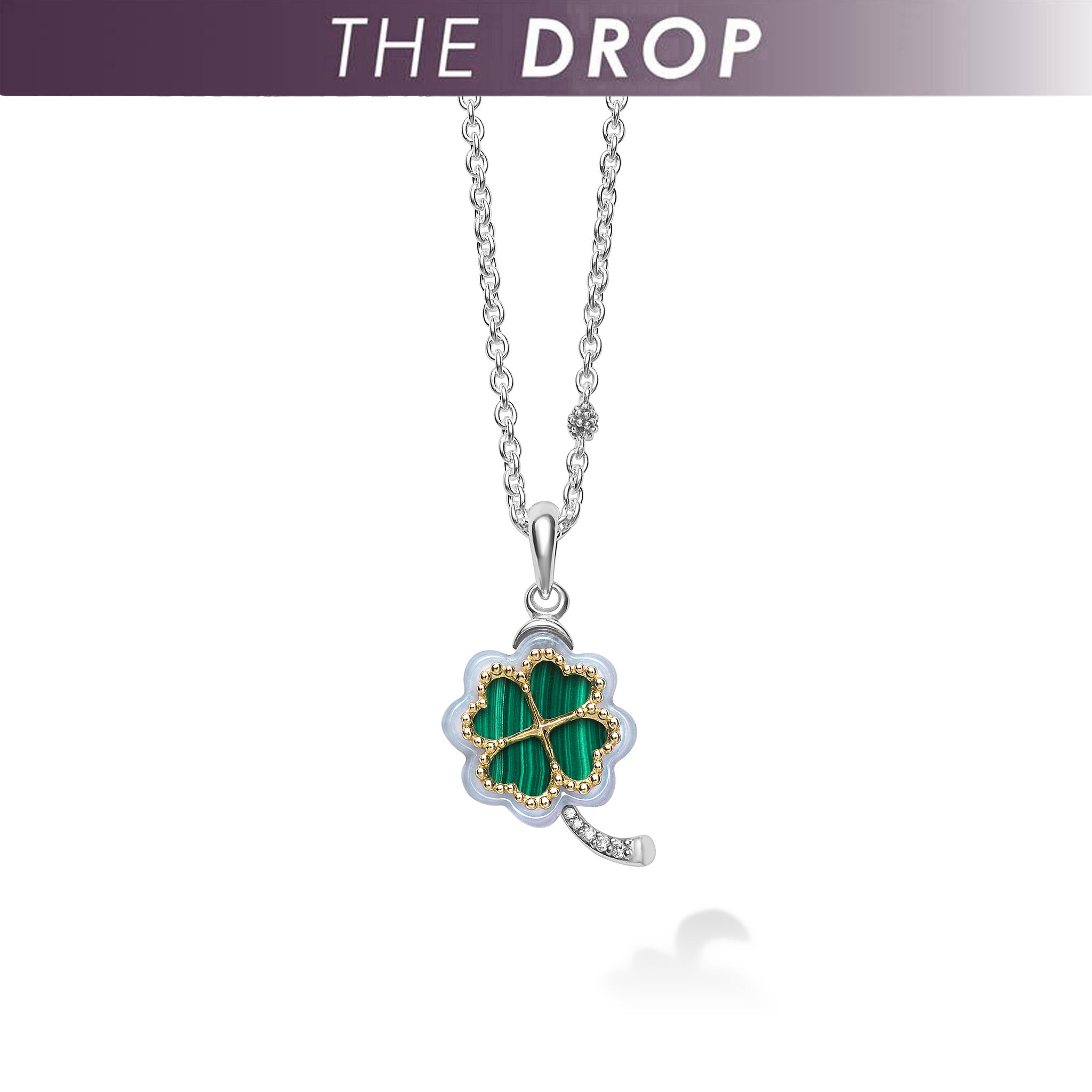 9ct Yellow Gold Malachite Four Leaf Clover Necklace | My Jewellery Shop