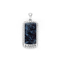Pietersite accented by sterling silver Caviar beading forms this statement tag amulet featuring a Krunch emblem.