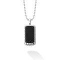Black agate accented by sterling silver Caviar beading forms this statement tag amulet featuring a Krunch emblem. Finished on a sterling silver ball chain necklace.