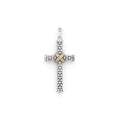 18K gold and diamonds surrounded by smooth sterling silver Caviar beading form this two tone cross amulet.