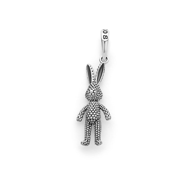 Artfully crafted rabbit pendant made of sterling silver Caviar beading. Rabbit is assembled from five different parts that make the pendant very movable. Accommodates most LAGOS necklaces.