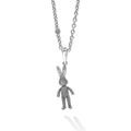 Artfully crafted sterling silver moving rabbit pendant with Caviar beading finished on a versatile sterling silver ball chain necklace.