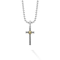 18K gold and sterling silver Caviar beading form this two tone cross amulet. Finished on a sterling silver ball chain necklace.