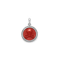 Red jasper gemstone surrounded by sterling silver Caviar beading form this crossbone emblem amulet.