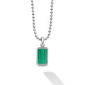 Sterling silver Caviar beading details form this malachite tag amulet. Finished on a sterling silver ball chain necklace.