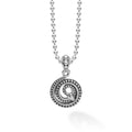 Sterling silver Caviar beading in a serpent motif form this coiled amulet. Finished on a sterling silver ball chain necklace.