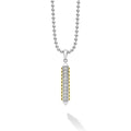 Diamonds, sterling silver and 18K gold Caviar beading form this bar amulet. Finished on a sterling silver ball chain necklace. LAGOS diamonds are the highest quality natural stones.