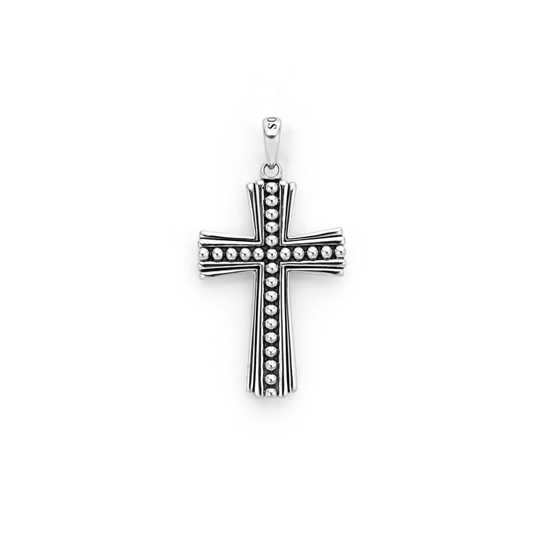 Signature Caviar beads accentuated by highly polished sterling silver form this cross amulet.