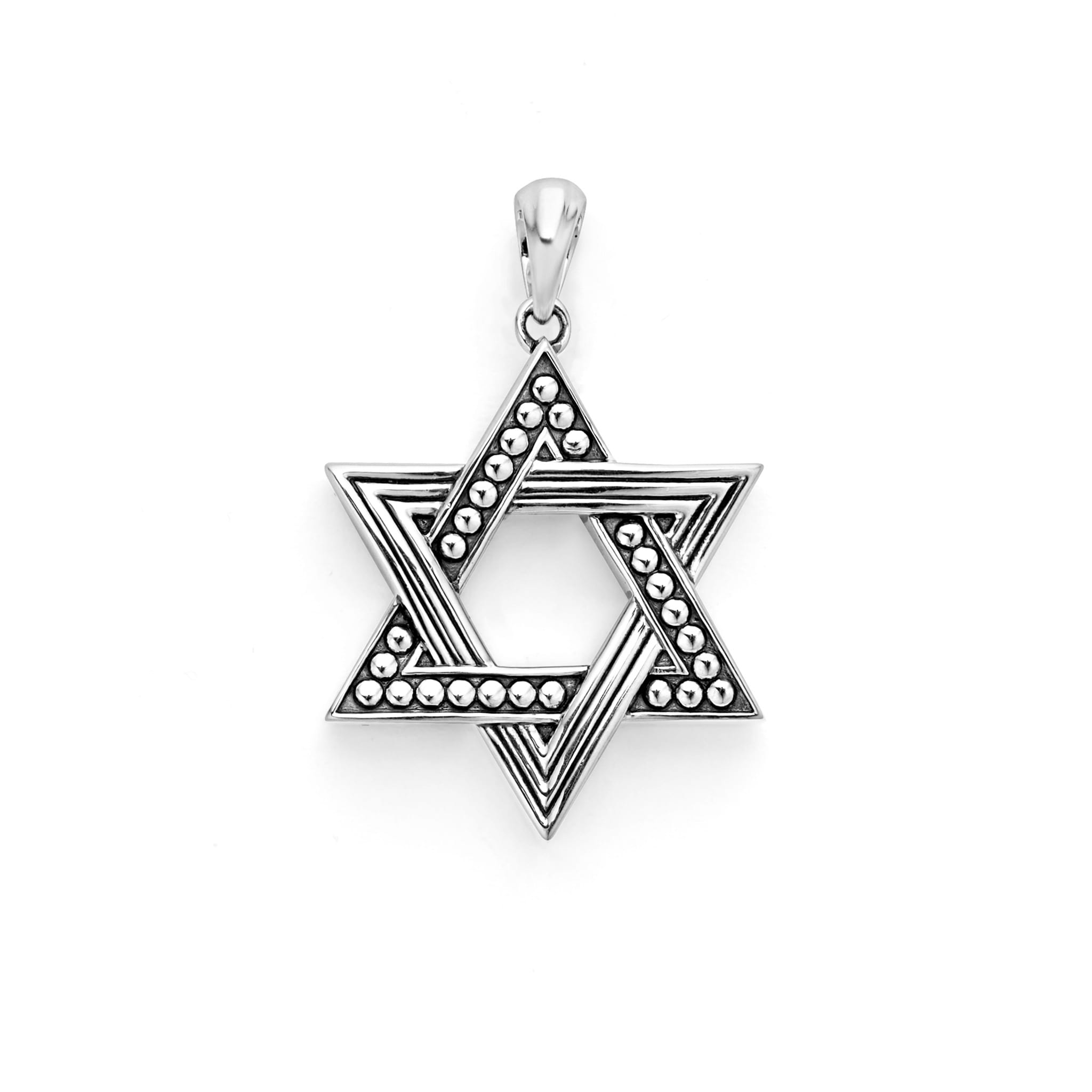 Sterling silver in a star motif forms this Star of David amulet. Wear it proudly as a symbol of faith, style and tradition.