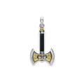 Black agate gemstone, 18K gold, and sterling silver form this roman-inspired axe amulet.