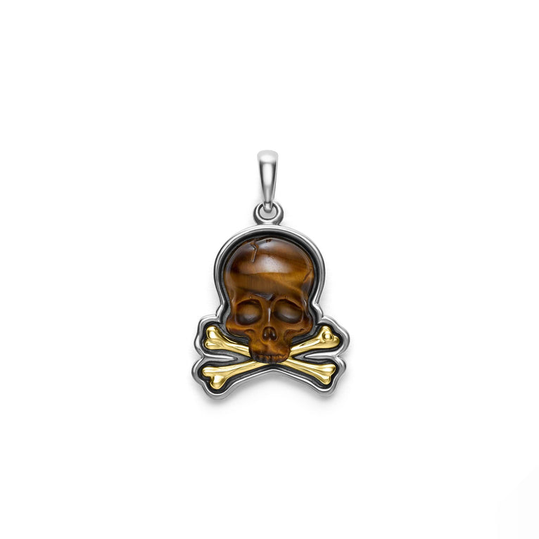 Anthem Two Tone Tiger Eye Skull and Bones Pendant LAGOS