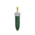 Matte hunter green ceramic, sterling silver, and 18K gold form this blade motif amulet.