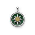 Jade gemstone surrounded by sterling silver and 18K gold Caviar beading forms this circle burst amulet.