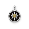 Black agate gemstone surrounded by sterling silver and 18K gold Caviar beading forms this circle burst amulet.