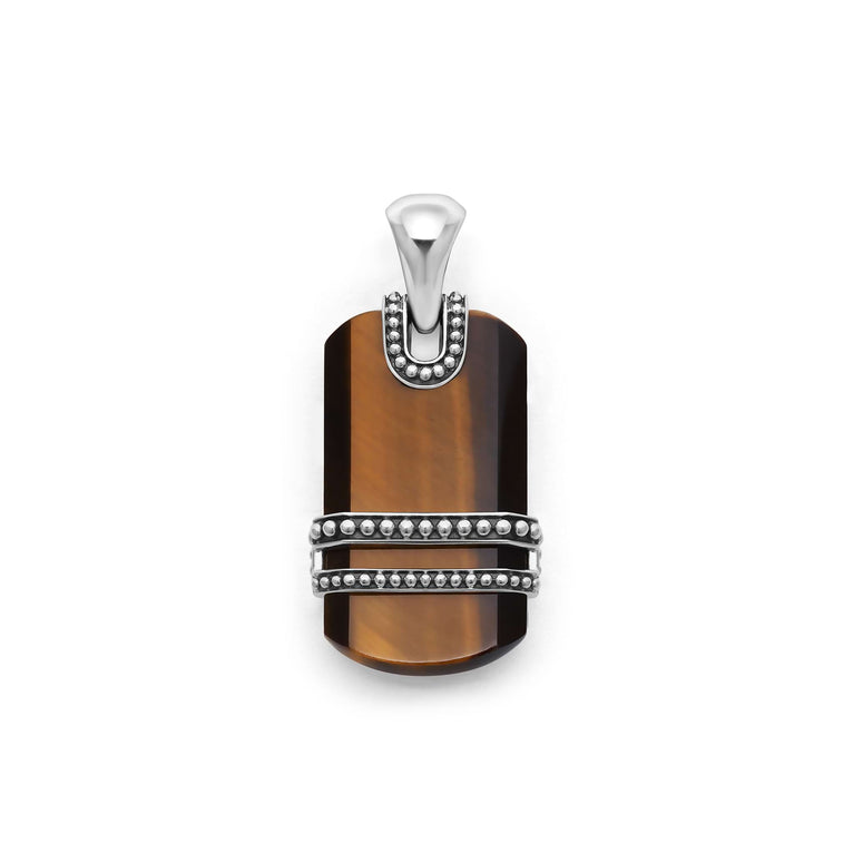 Tiger eye gemstone accented by sterling silver Caviar beading forms this tag amulet. Perfect for everyday wear.
