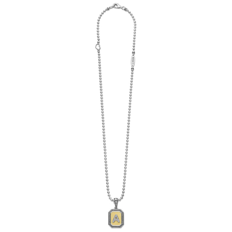 Signature Caviar Octagon Diamond A Initial Charm Necklace