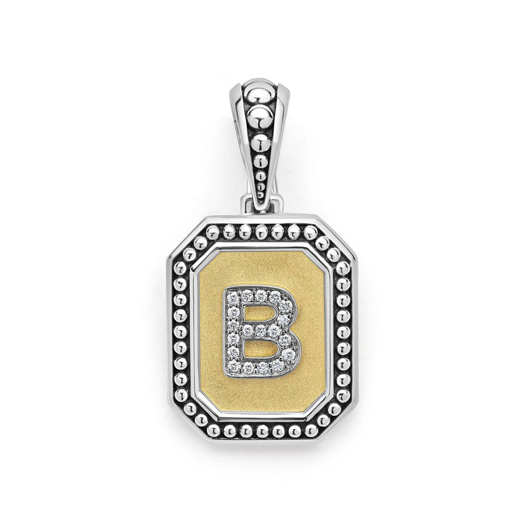Our Signature Caviar sterling silver and 18K gold octagon initial 'B' charm accented with diamonds. Chain sold separately. LAGOS diamonds are the highest quality natural stones.