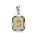 Signature Caviar Octagon Diamond C Initial Charm: octagonal silver and gold pendant with pavé diamond C, textured gold fill, and silver beaded edge. 