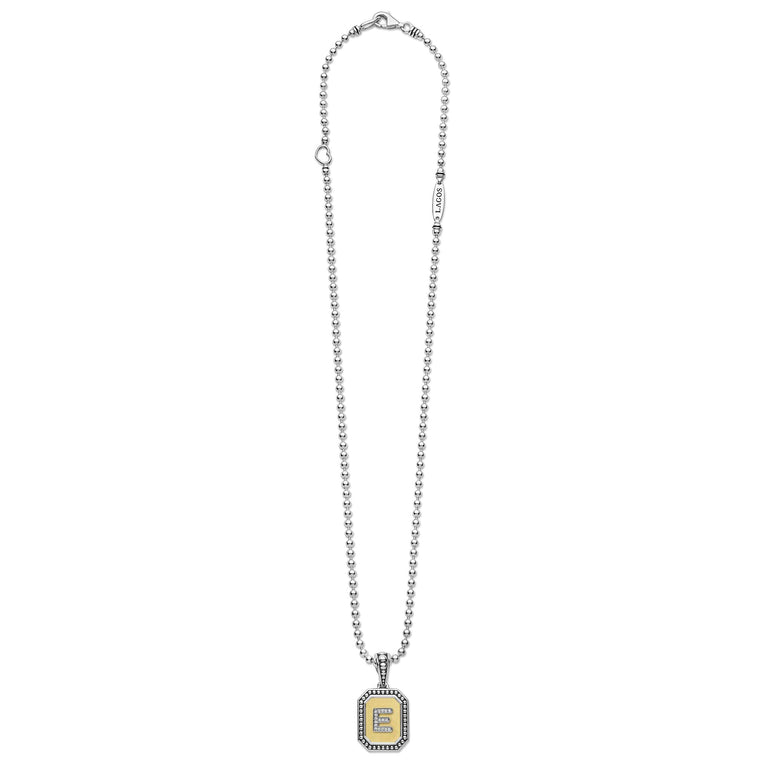 Signature Caviar Octagon Diamond E Initial Charm Necklace