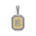Our Signature Caviar sterling silver and 18K gold octagon initial 'E' charm accented with diamonds. Chain sold separately. LAGOS diamonds are the highest quality natural stones.
