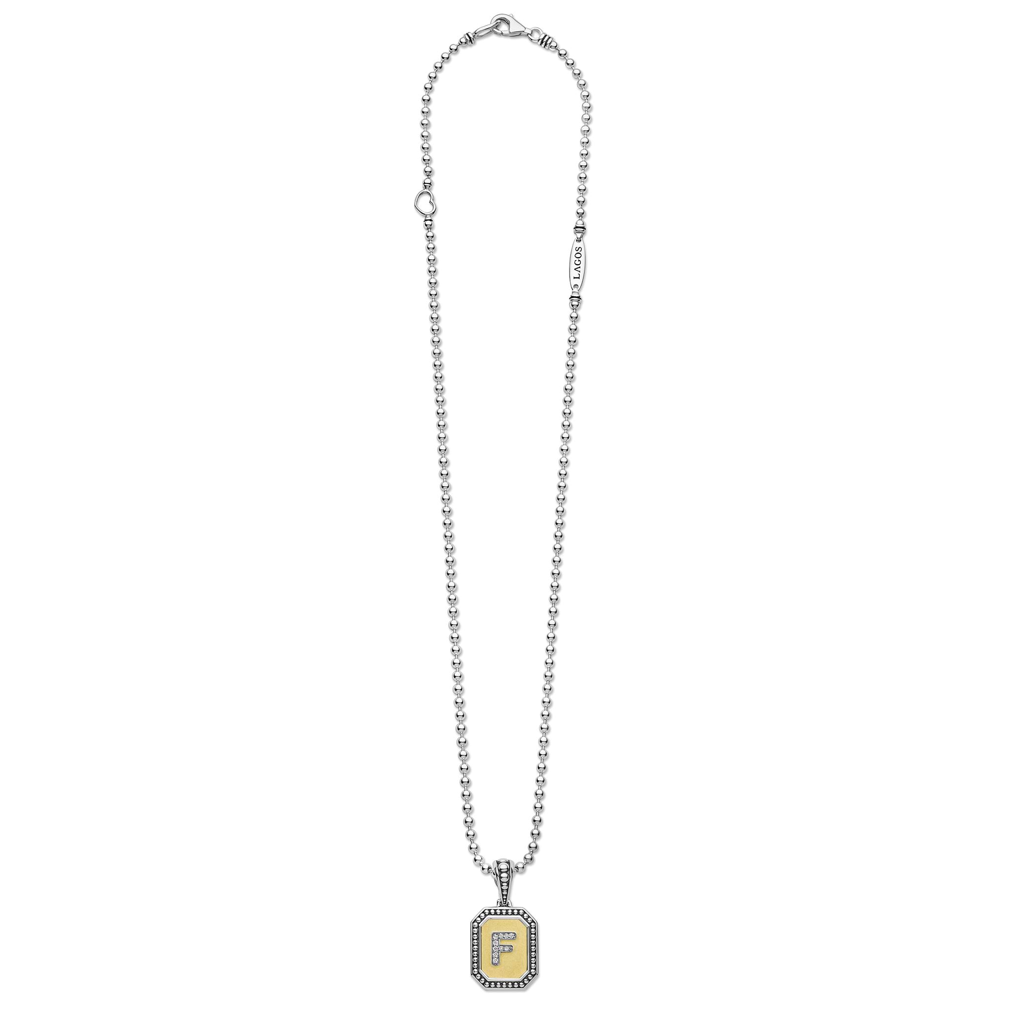 Signature Caviar Octagon Diamond F Initial Charm Necklace