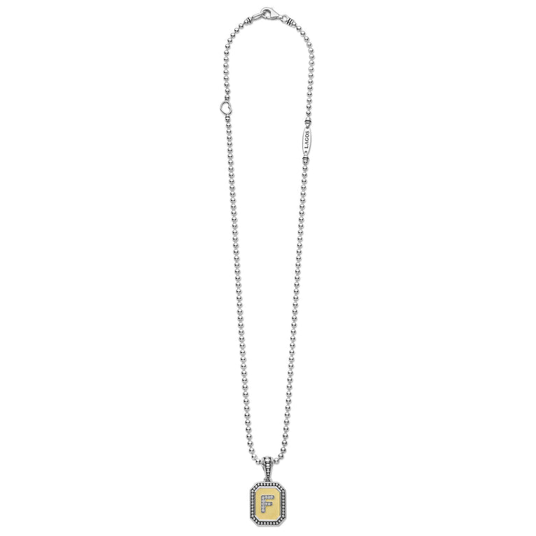 Signature Caviar Octagon Diamond F Initial Charm Necklace