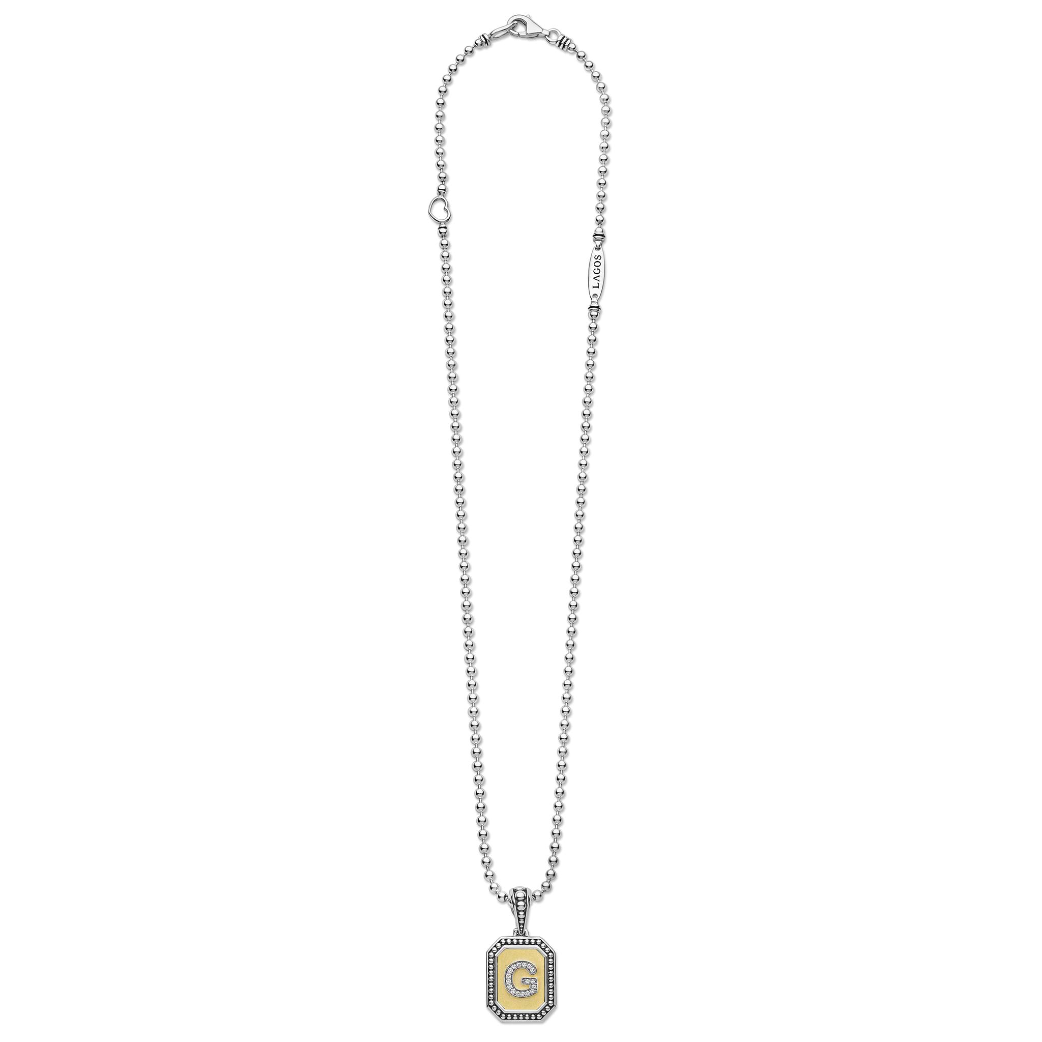 Signature Caviar Octagon Diamond G Initial Charm Necklace