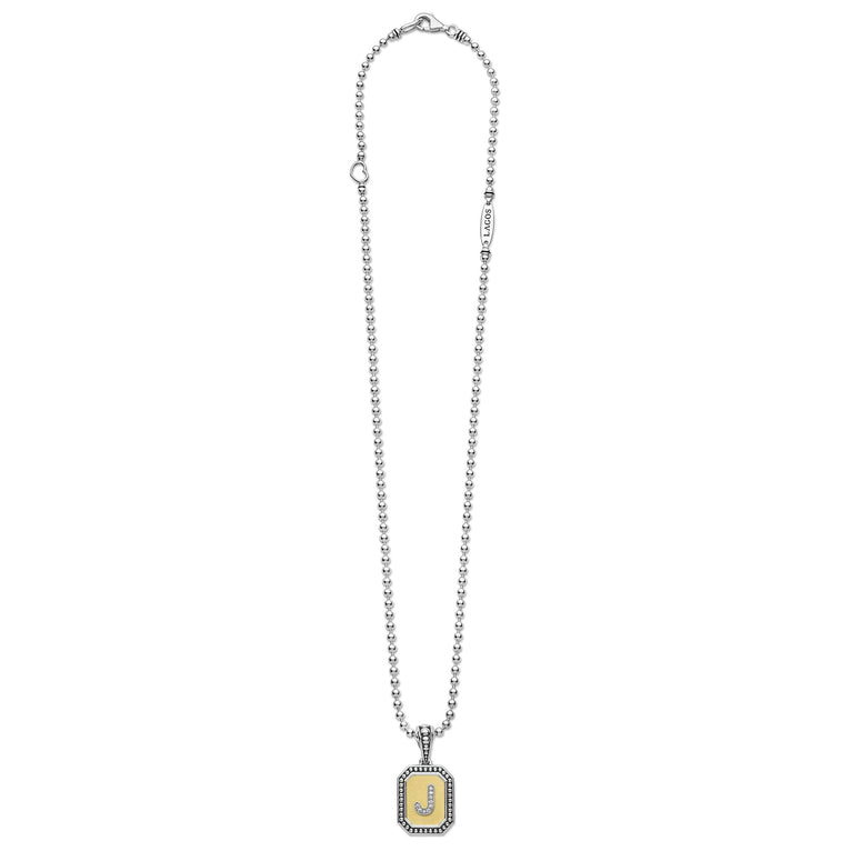 Signature Caviar Octagon Diamond J Initial Charm Necklace