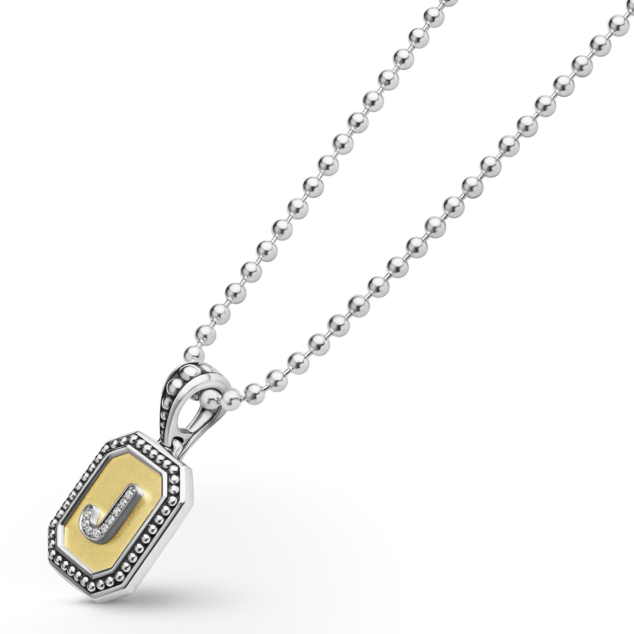 Signature Caviar Octagon Diamond J Initial Charm Necklace