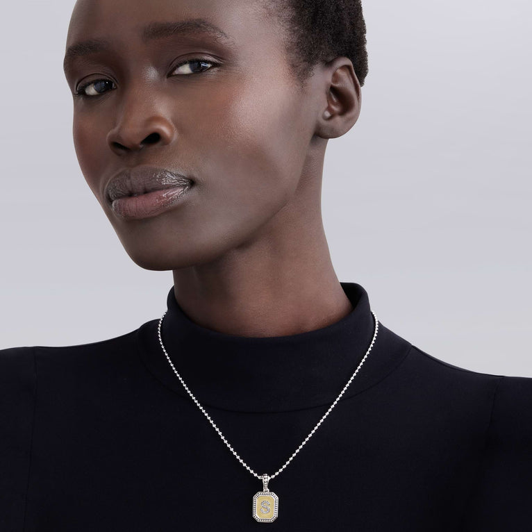 Signature Caviar Octagon Diamond J Initial Charm Necklace