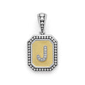 Our Signature Caviar sterling silver and 18K gold octagon initial 'J' charm accented with diamonds. Chain sold separately. LAGOS diamonds are the highest quality natural stones.