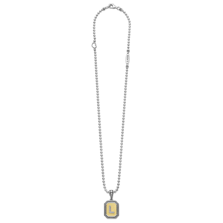 Signature Caviar Octagon Diamond L Initial Charm Necklace