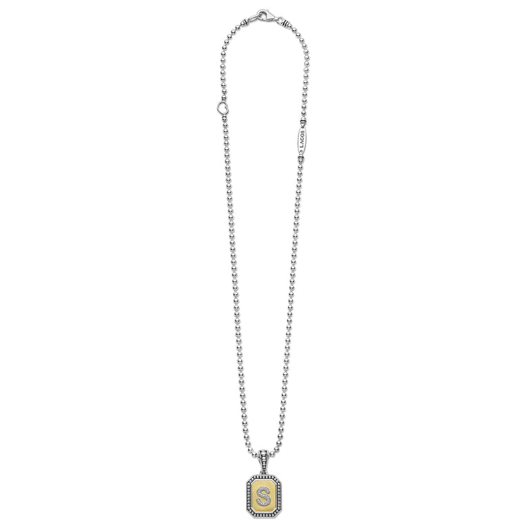 Signature Caviar Octagon Diamond S Initial Charm Necklace