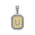 Our Signature Caviar sterling silver and 18K gold octagon initial 'U' charm accented with diamonds. Chain sold separately. LAGOS diamonds are the highest quality natural stones.
