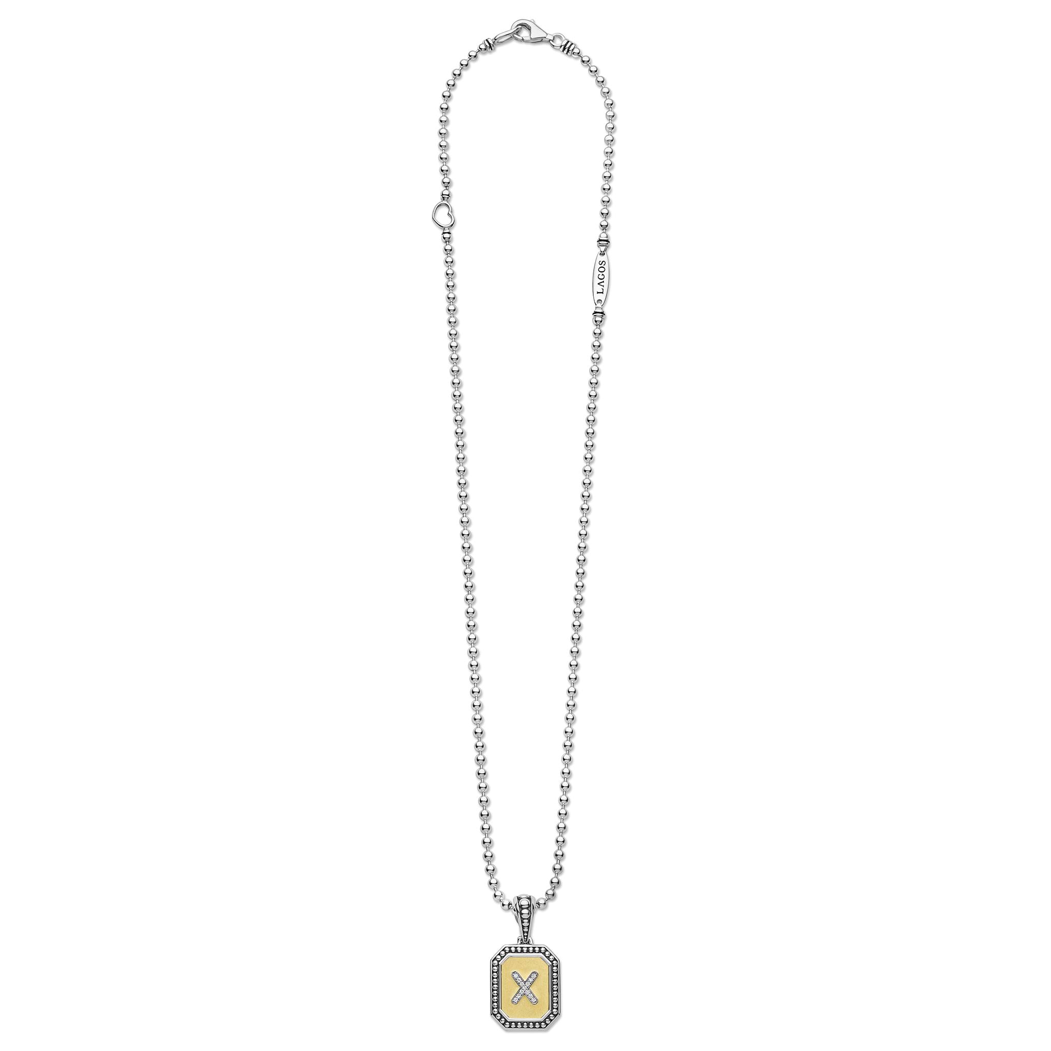 Signature Caviar Octagon Diamond X Initial Charm Necklace