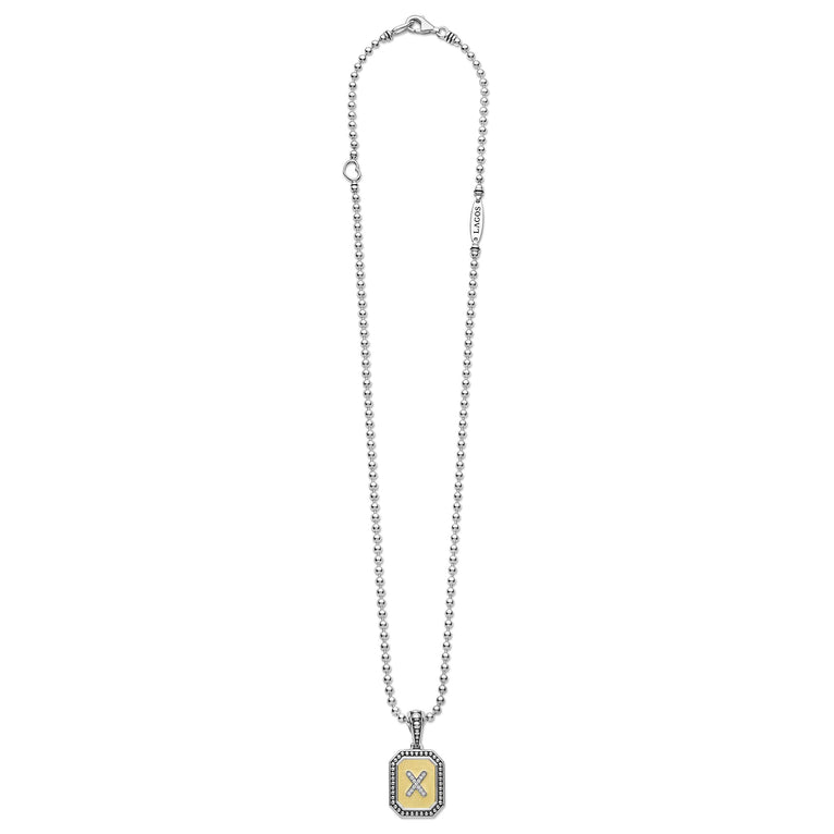 Signature Caviar Octagon Diamond X Initial Charm Necklace