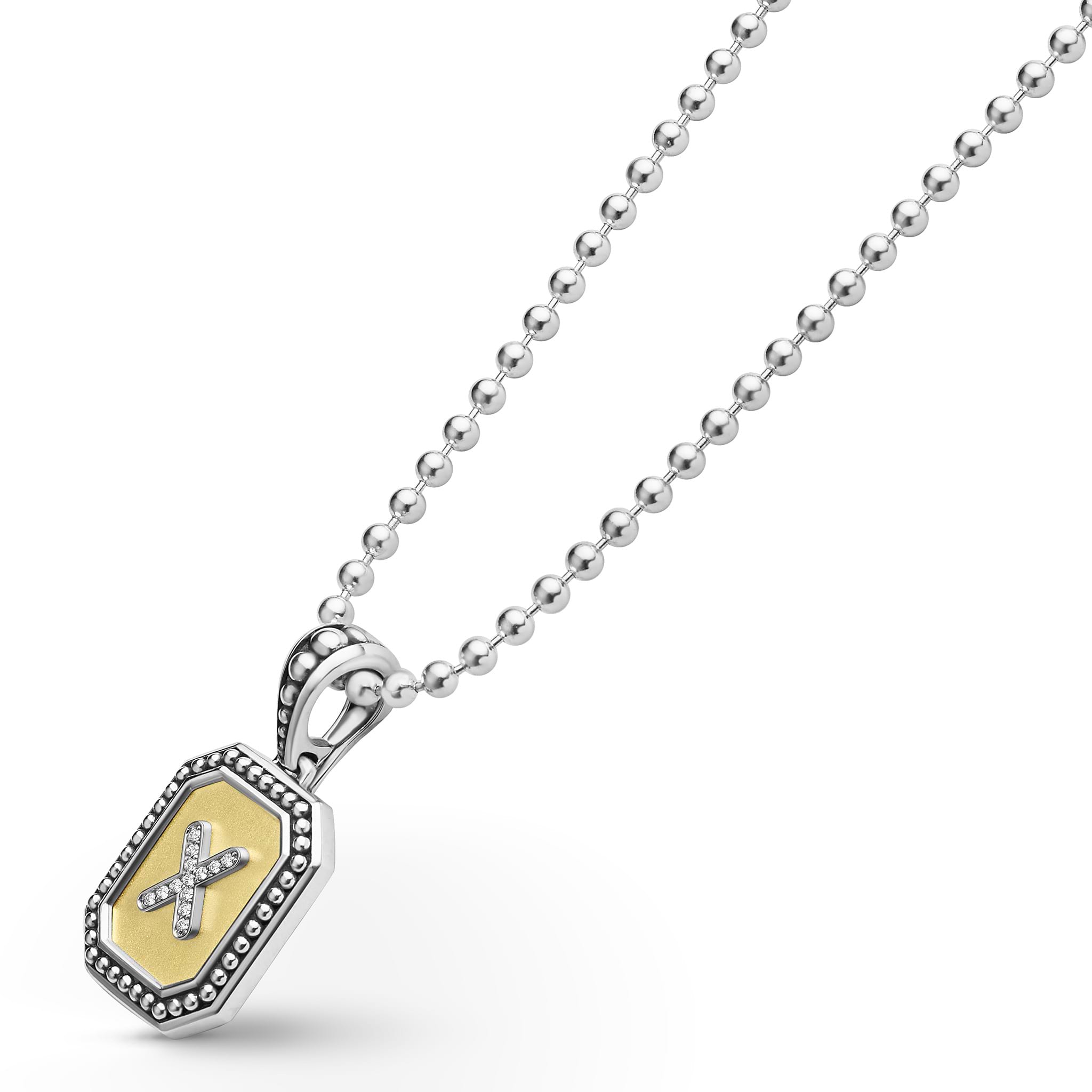 Signature Caviar Octagon Diamond X Initial Charm Necklace