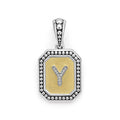 Our Signature Caviar sterling silver and 18K gold octagon initial 'Y' charm accented with diamonds. Chain sold separately. LAGOS diamonds are the highest quality natural stones.