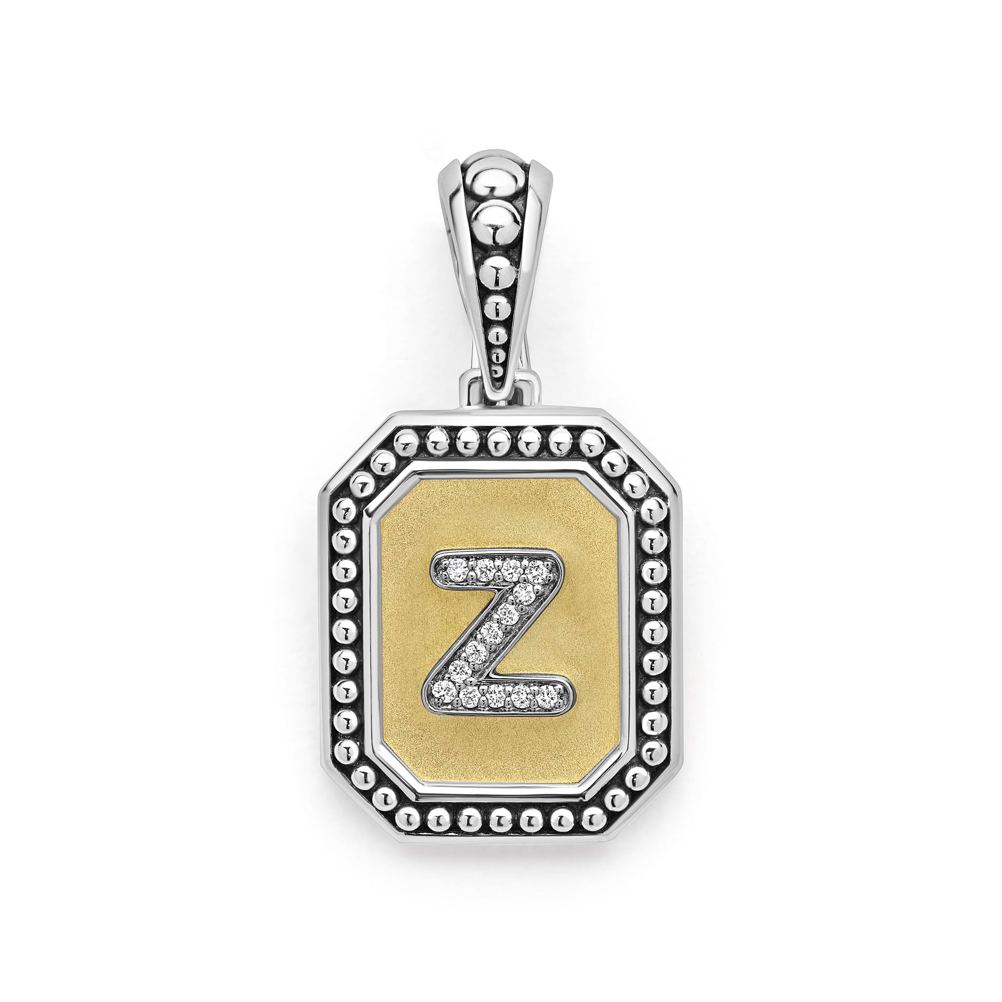 Our Signature Caviar sterling silver and 18K gold octagon initial 'Z' charm accented with diamonds. Chain sold separately. LAGOS diamonds are the highest quality natural stones.