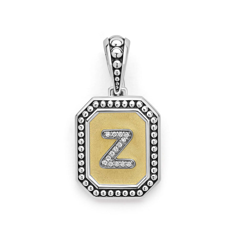 Our Signature Caviar sterling silver and 18K gold octagon initial 'Z' charm accented with diamonds. Chain sold separately. LAGOS diamonds are the highest quality natural stones.